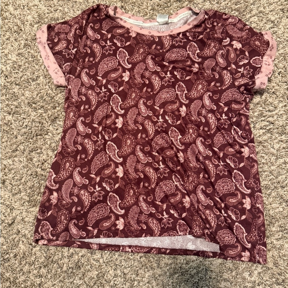 Lucky Brand Women's Paisley Pajama Top and bottoms  - Maroon and Pink